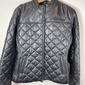 **RARE**WOMENS VINTAGE BLACK AVIREX QUILTED LEATHER JACKET SIZE L NWOT